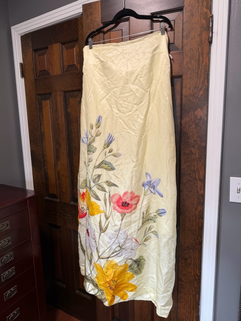 Designer Strapless Cream Floral Embroidered Maxi Dress